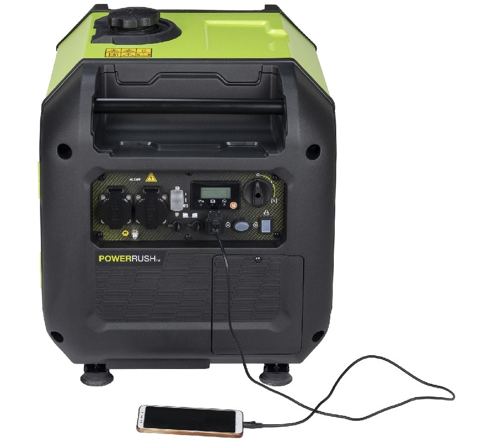 Pramac P3500i inverter generator demonstrating built-in USB charging for mobile electronic devices
